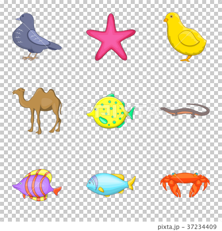 Pisces icons set, cartoon style 37234409