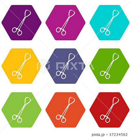 Pair of stainless steel surgical forceps icon set color hexahedron Pair of stainless steel surgical forceps icon set color hexahedron 37234562