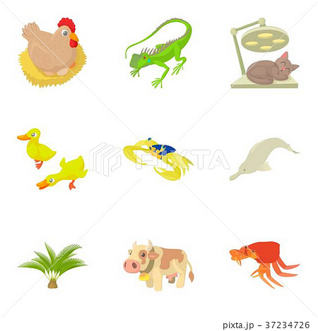 Veterinary supervision icons set, cartoon style 37234726