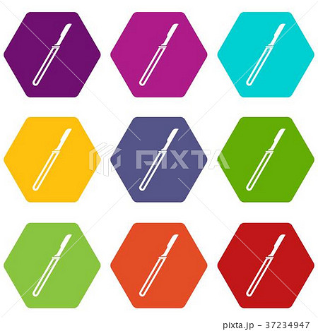 Scalpel icon set color hexahedron 37234947