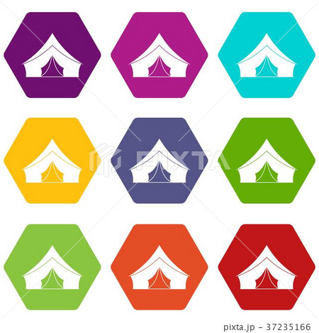 Tent with a triangular roof icon set color hexahedron 37235166