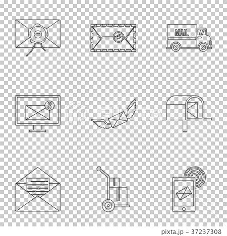 Postal icons set, outline style Postal icons set, outline style 37237308