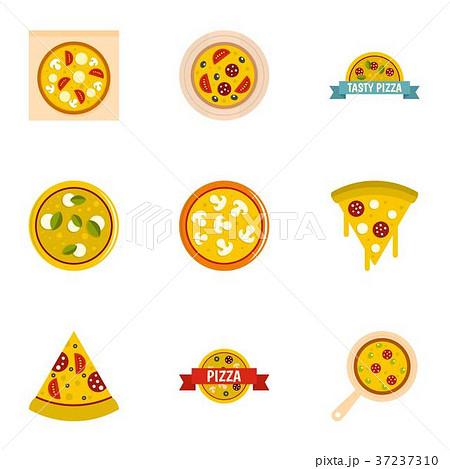 Pizza assortment icons set, flat style Pizza assortment icons set, flat style 37237310
