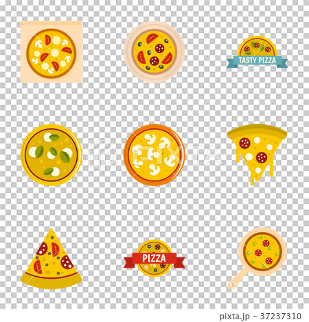 Pizza assortment icons set, flat style Pizza assortment icons set, flat style 37237310