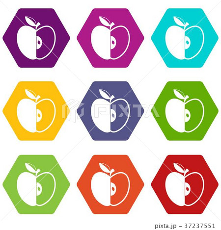 Sliced apple icon set color hexahedron 37237551