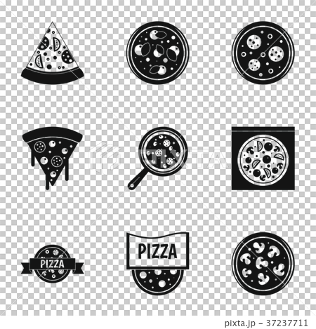 Pizza Assortment Icons Set Simple Styleのイラスト素材