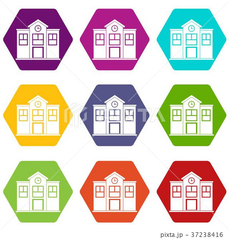 School icon set color hexahedron 37238416