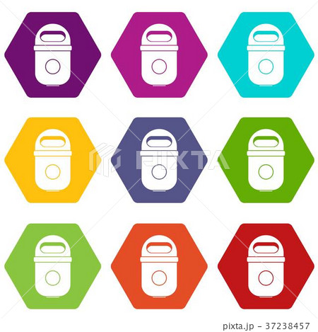 Trash can icon set color hexahedron 37238457