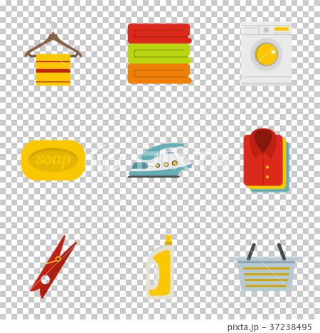 Wash icons set, flat style 37238495