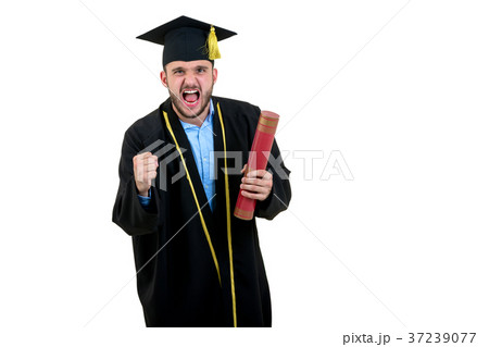 cheerful smiling male graduate wearing gown and 37239077