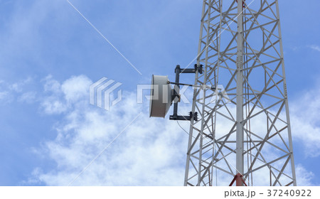 Telephone transceiver on pole with blue sky Telephone transceiver on pole with blue sky 37240922