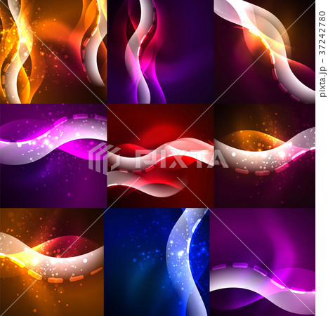 Collection of neon glowing particle waves 37242780
