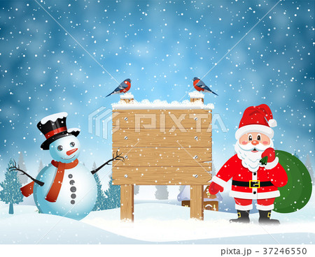 Santa Claus with gift bag and snowman Santa Claus with gift bag and snowman 37246550