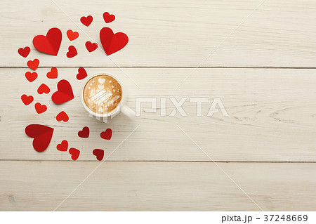 Valentine day background, handmade hearts on wood Valentine day background, handmade hearts on wood 37248669