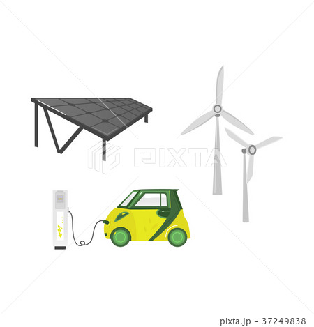 vector flat electric car charging, solar station vector flat electric car charging, solar station 37249838