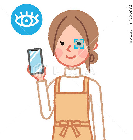 スマホの虹彩認証をする女性のイラスト素材