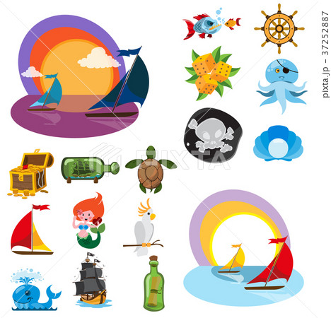 Set of colorful paintings of marine subjects 37252887