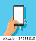 Hand holding black smartphone and finger touching. 37253615