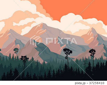 Illustration of coniferous forest with mountains. Illustration of coniferous forest with mountains. 37256410