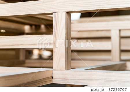 New wooden beams joined with each other 37256707