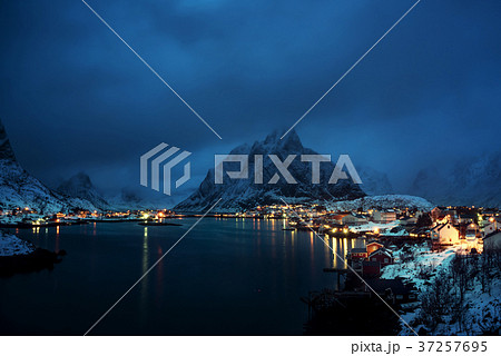 sunset in Reine Village, Lofoten Islands, Norway 37257695