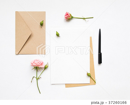 Letter and envelope. Invitation cards, flat lay Letter and envelope. Invitation cards, flat lay 37260166