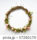 Festive wreath with roses and leaves. Flat lay 37260170