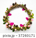 Festive wreath with roses and hearts. Flat lay 37260171