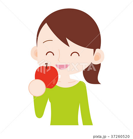 リンゴを食べる女性 上半身のイラスト素材