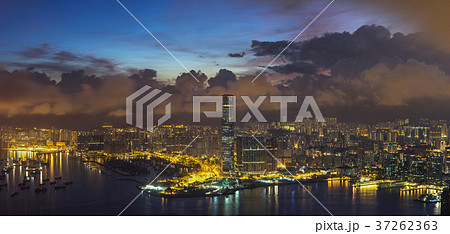 Panorama scene of Hong Kong Cityscape building river side from top view at the sunrise time Panorama scene of Hong Kong Cityscape building river side from top view at the sunrise time 37262363