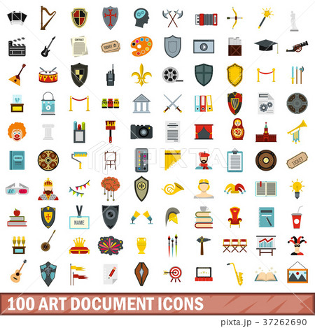 100 art document icons set, flat style 100 art document icons set, flat style 37262690