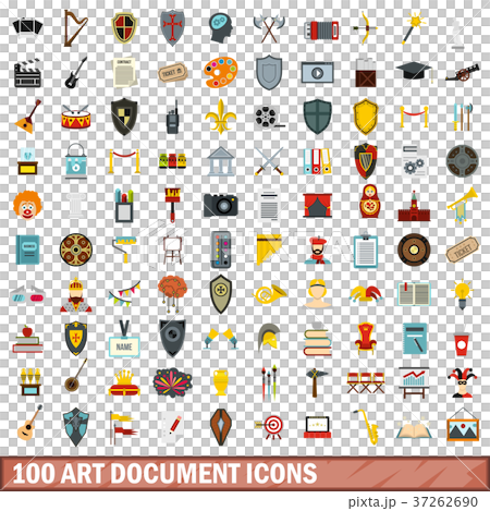100 art document icons set, flat style 100 art document icons set, flat style 37262690