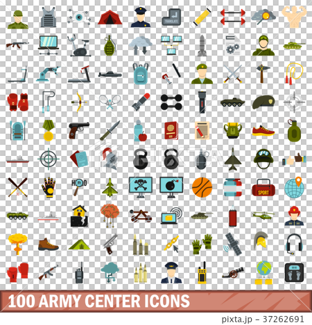 100 army center icons set, flat style 100 army center icons set, flat style 37262691