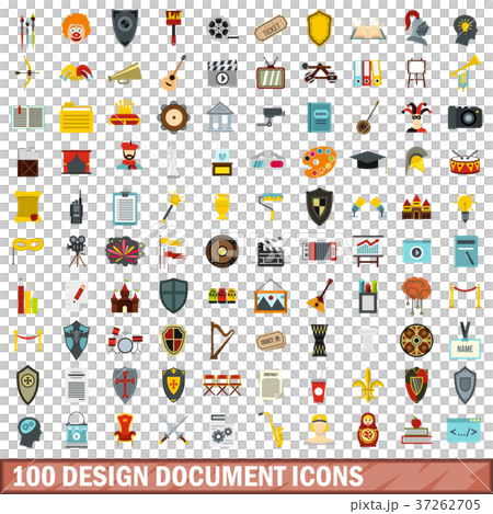 100 design document icons set, flat style 37262705