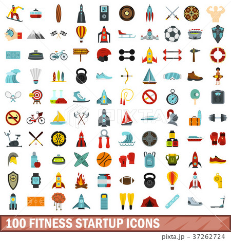 100 fitness startup icons set, flat style 100 fitness startup icons set, flat style 37262724