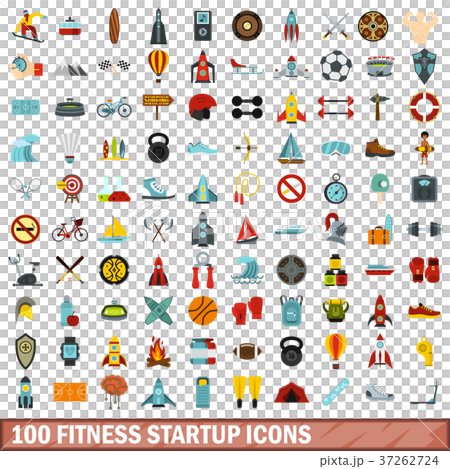 100 fitness startup icons set, flat style 100 fitness startup icons set, flat style 37262724