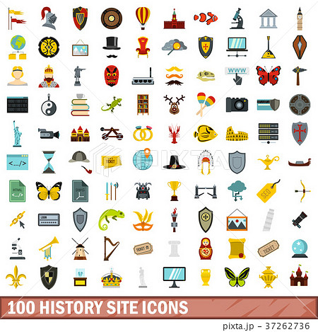 100 history site icons set, flat style 100 history site icons set, flat style 37262736