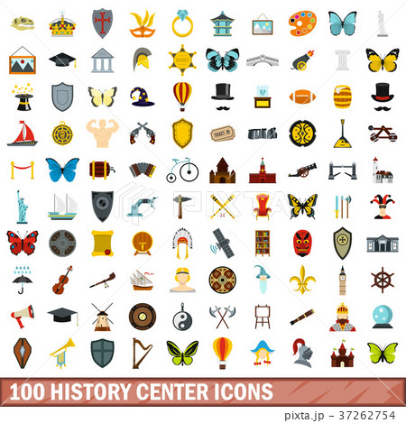 100 history center icons set, flat style 100 history center icons set, flat style 37262754
