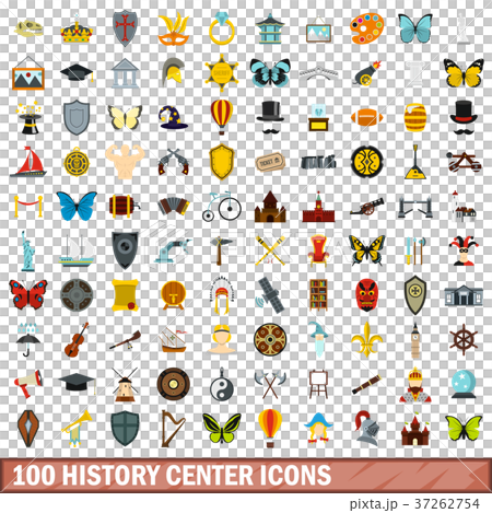 100 history center icons set, flat style 100 history center icons set, flat style 37262754