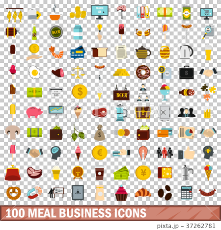 100 meal business icons set, flat style - Stock Illustration [37262781 ...