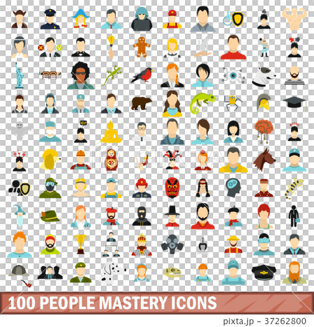 100 people mastery icons set, flat style 100 people mastery icons set, flat style 37262800