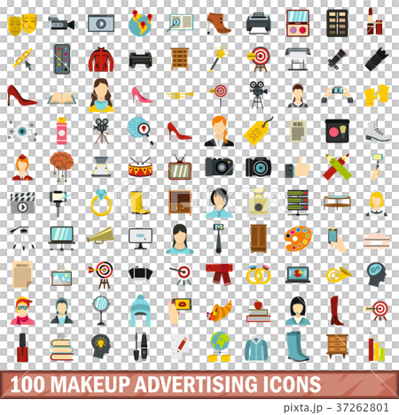 100 makeup advertising icons set, flat style - Stock Illustration  [37262801] - PIXTA