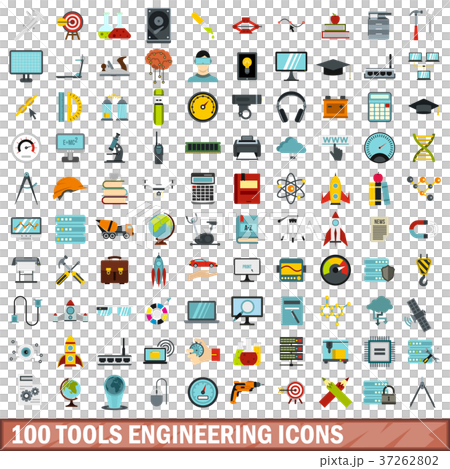 100 tools engineering icons set, flat style 100 tools engineering icons set, flat style 37262802