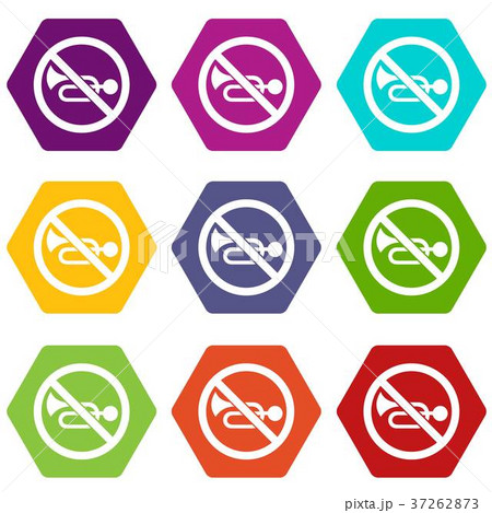 No horn traffic sign icon set color hexahedron No horn traffic sign icon set color hexahedron 37262873