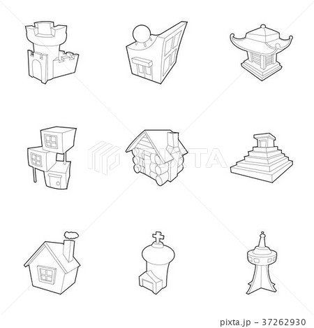 Different building icons set, outline style 37262930