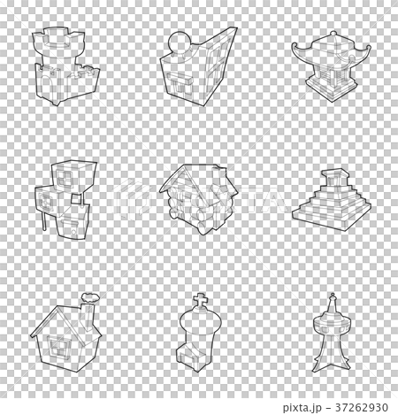 Different building icons set, outline style 37262930