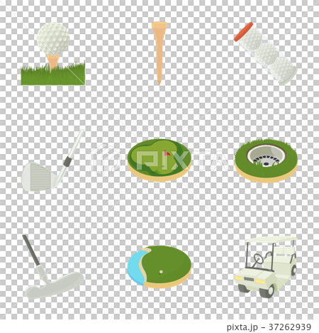 Golf accessory icons set, cartoon style 37262939