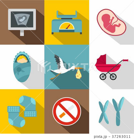 Newborn care icon set, flat style Newborn care icon set, flat style 37263011