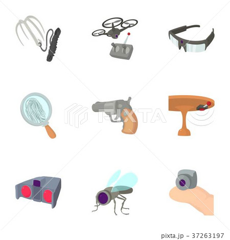 Secret agent equipment icons set, cartoon style Secret agent equipment icons set, cartoon style 37263197
