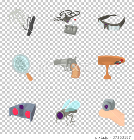 Secret agent equipment icons set, cartoon style Secret agent equipment icons set, cartoon style 37263197